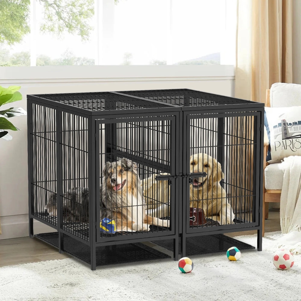 2 in 1 Large Heavy Duty Metal Dog Cage with Removable Divider_3