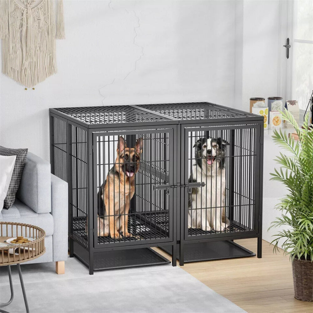 2 in 1 Large Heavy Duty Metal Dog Cage with Removable Divider_2