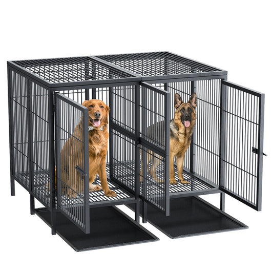 2 in 1 Large Heavy Duty Metal Dog Cage with Removable Divider_0