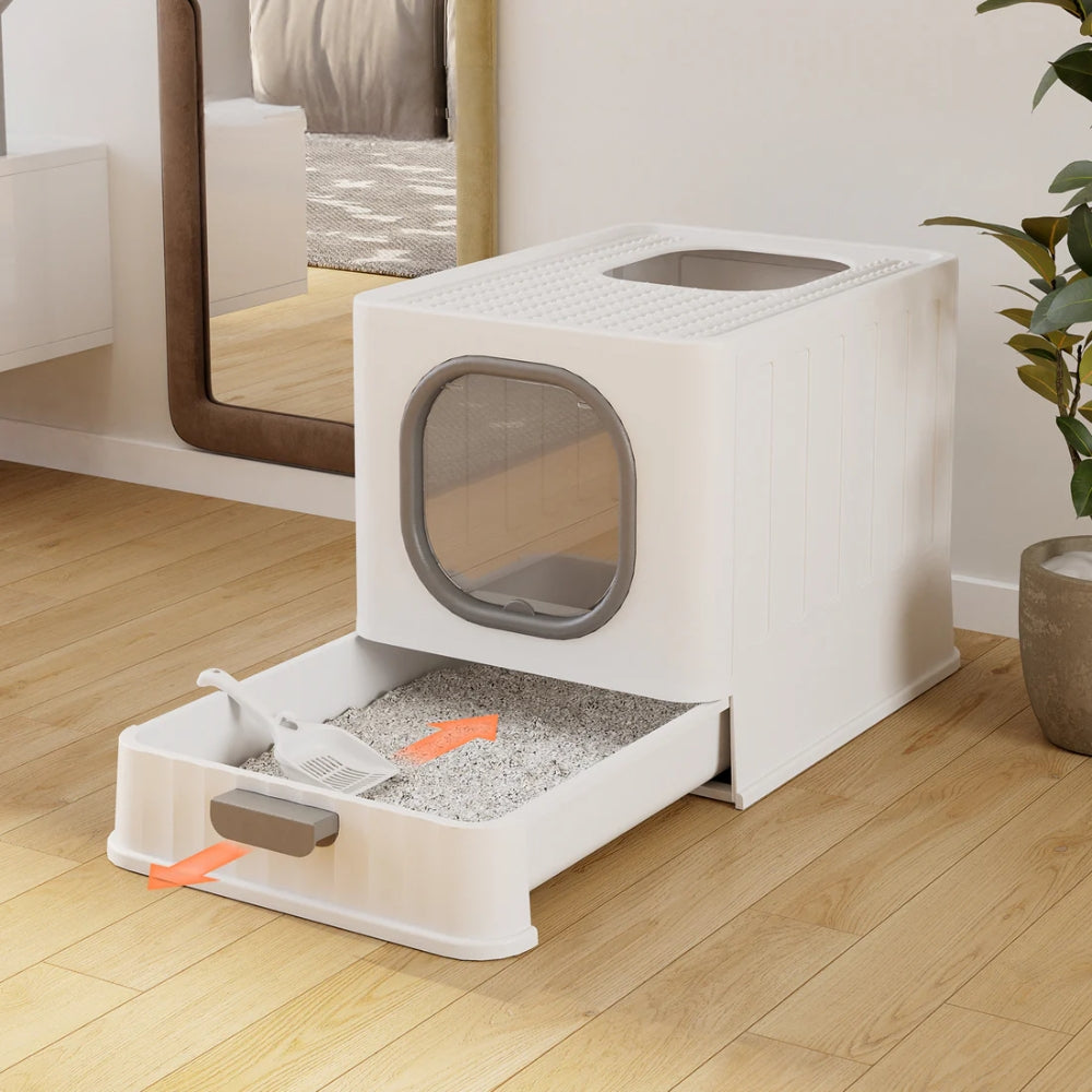 Cat Litter Box Detachable Top Front Entry Litter Box with Portable Scoop Drawer_6