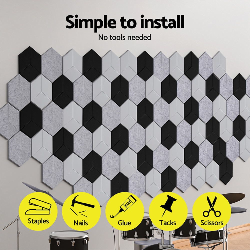 Alpha Acoustic Foam 12pcs 35x30x0.9cm Soundproof Absorption Panel Adhesive White