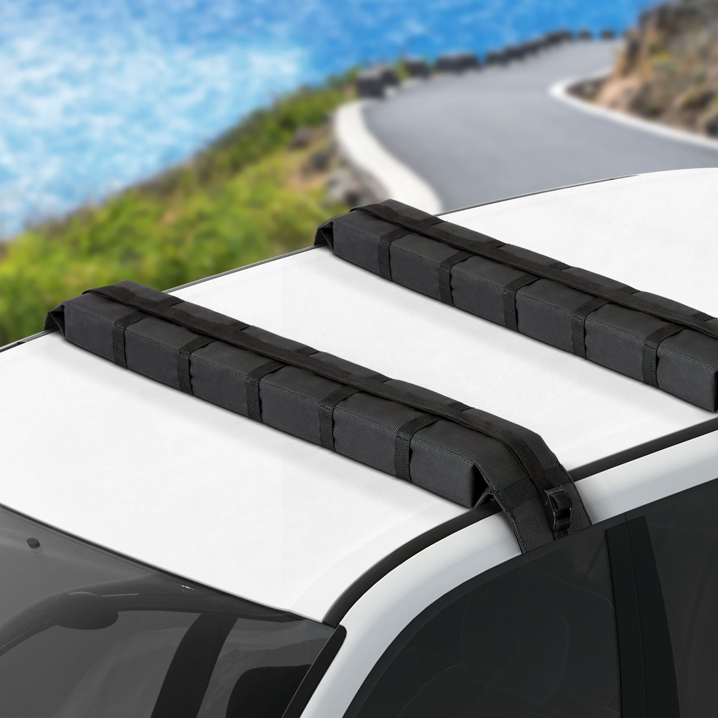 Universal Soft Car Roof Rack 116cm Kayak Luggage Carrier Adjustable Strap Black