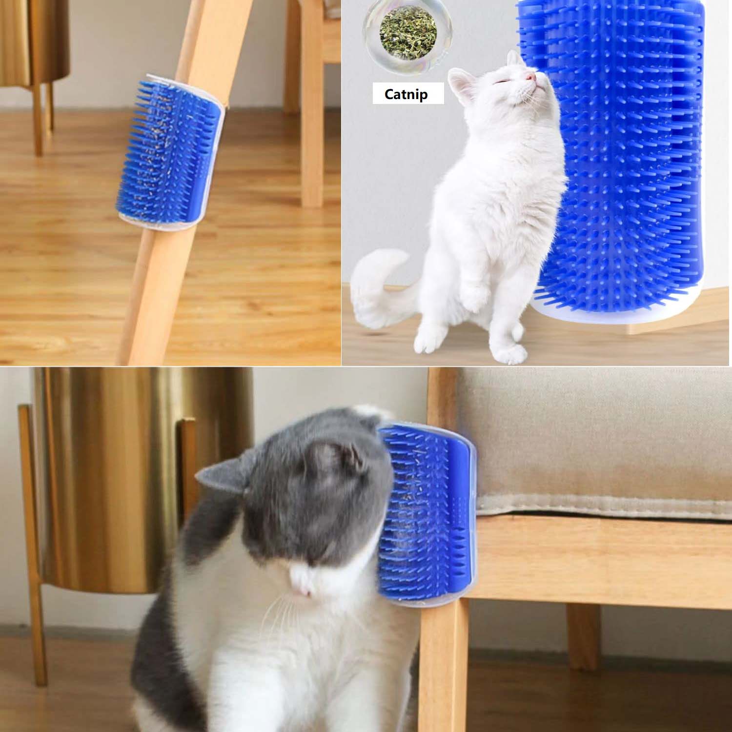 Cat Self Groomer Catnip  Dog Cat Toy Corner Groomer Wall Corner Scratcher Comb Grooming Massage Brush Blue - SEKSI