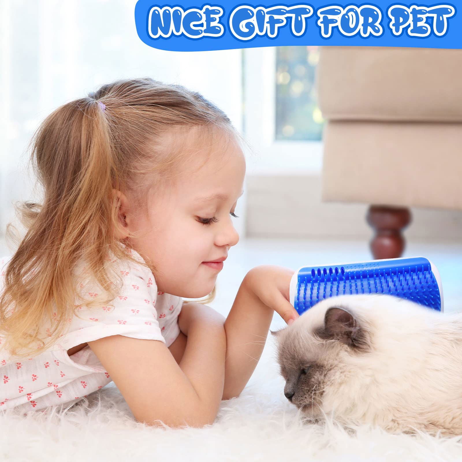 Cat Self Groomer Catnip  Dog Cat Toy Corner Groomer Wall Corner Scratcher Comb Grooming Massage Brush Blue - SEKSI