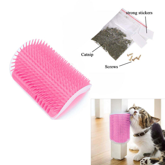 Cat Self Groomer Catnip  Dog Cat Toy Corner Groomer Wall Corner Scratcher Comb Grooming Massage Brush Pink - SEKSI