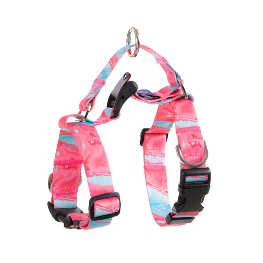 Dog Double-Lined Straps Harness Adjustable M MARBLE PINK - SEKSI