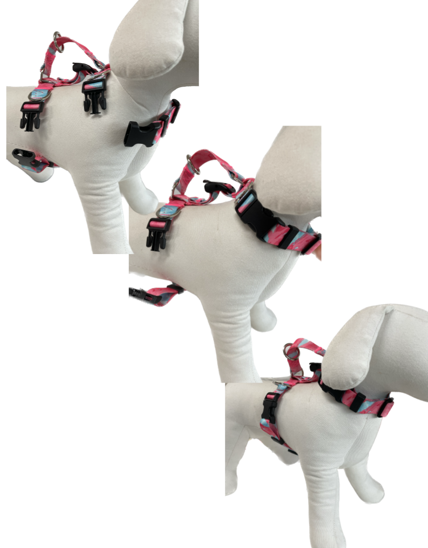 Dog Double-Lined Straps Harness Adjustable S MARBLE PINK - SEKSI