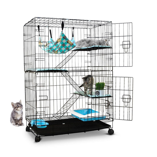 FLOOFI Three-Level Pet Rabbit Bird Cage with Hammock (Black) - SEKSI