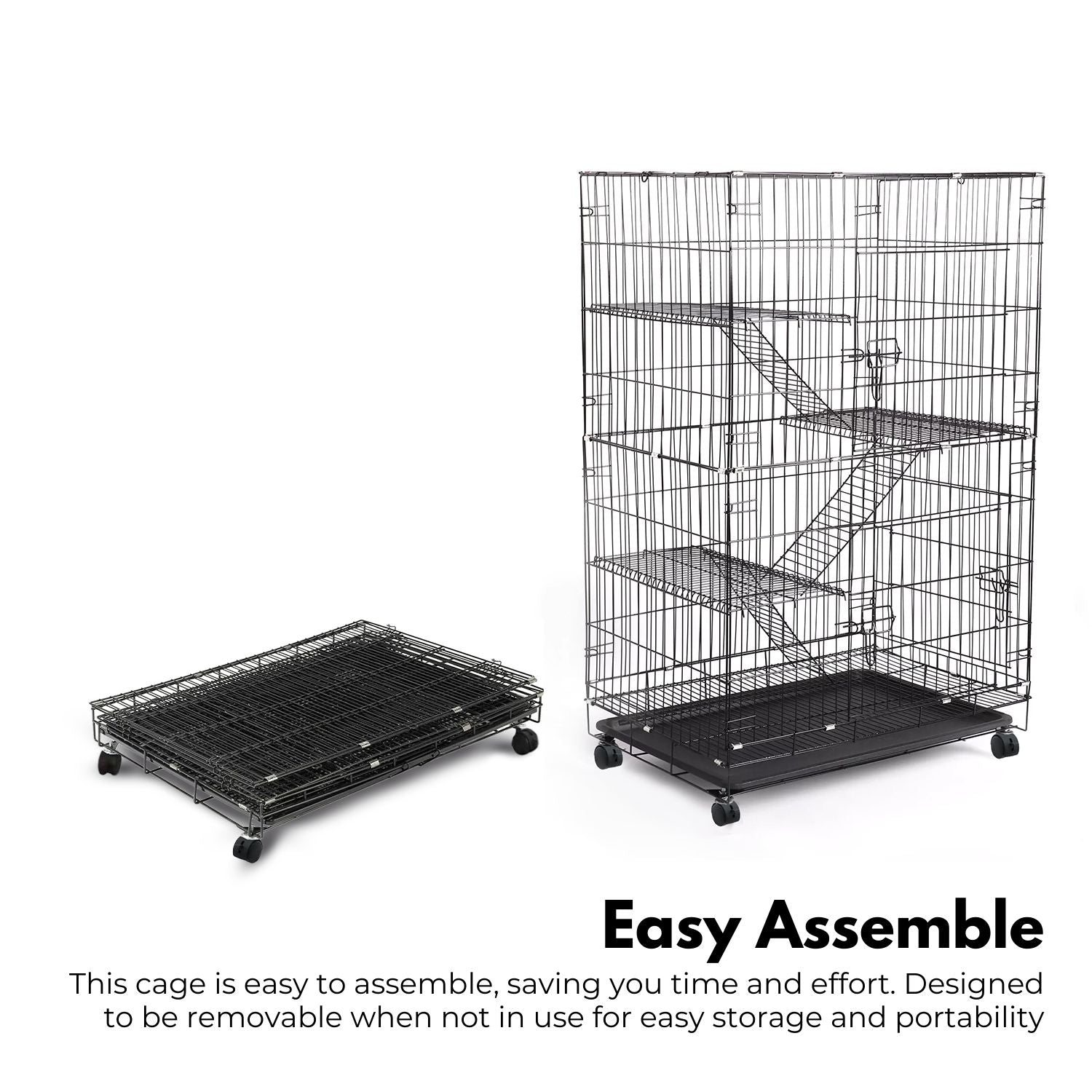 FLOOFI Three-Level Pet Rabbit Bird Cage with Hammock (Black) - SEKSI