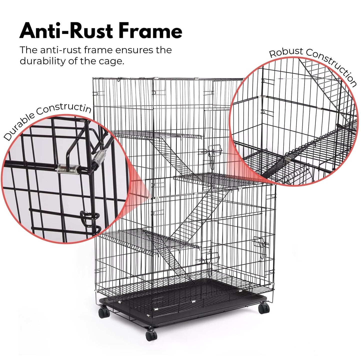 FLOOFI Three-Level Pet Rabbit Bird Cage with Hammock (Black) - SEKSI