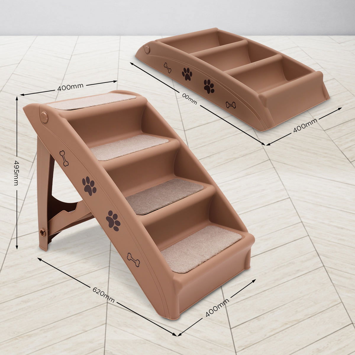 Furtastic 50cm Foldable Step Ladder Stairs - Brown - SEKSI