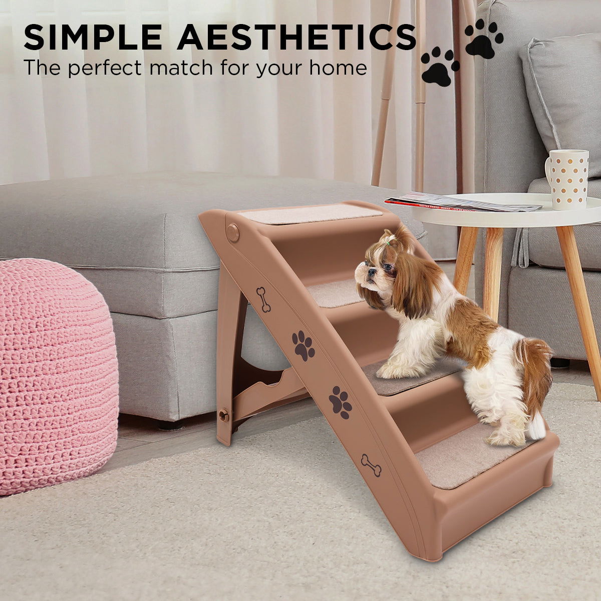 Furtastic 50cm Foldable Step Ladder Stairs - Brown - SEKSI