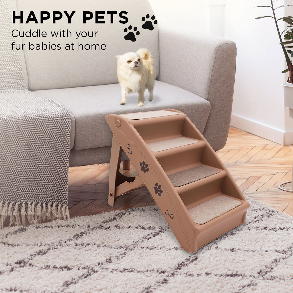 Furtastic 50cm Foldable Step Ladder Stairs - Brown - SEKSI
