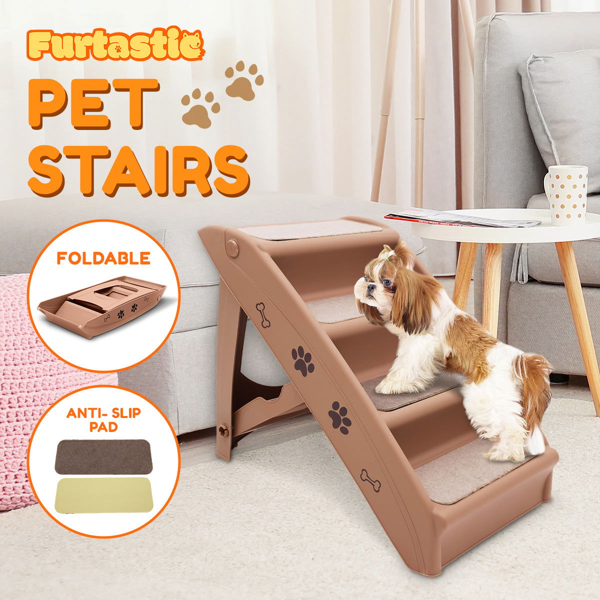Furtastic 50cm Foldable Step Ladder Stairs - Brown - SEKSI