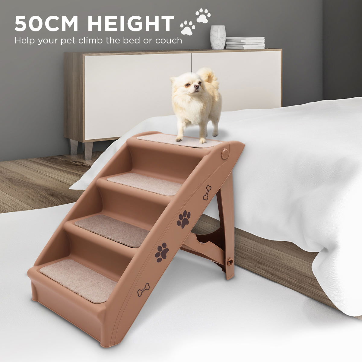 Furtastic 50cm Foldable Step Ladder Stairs - Brown - SEKSI