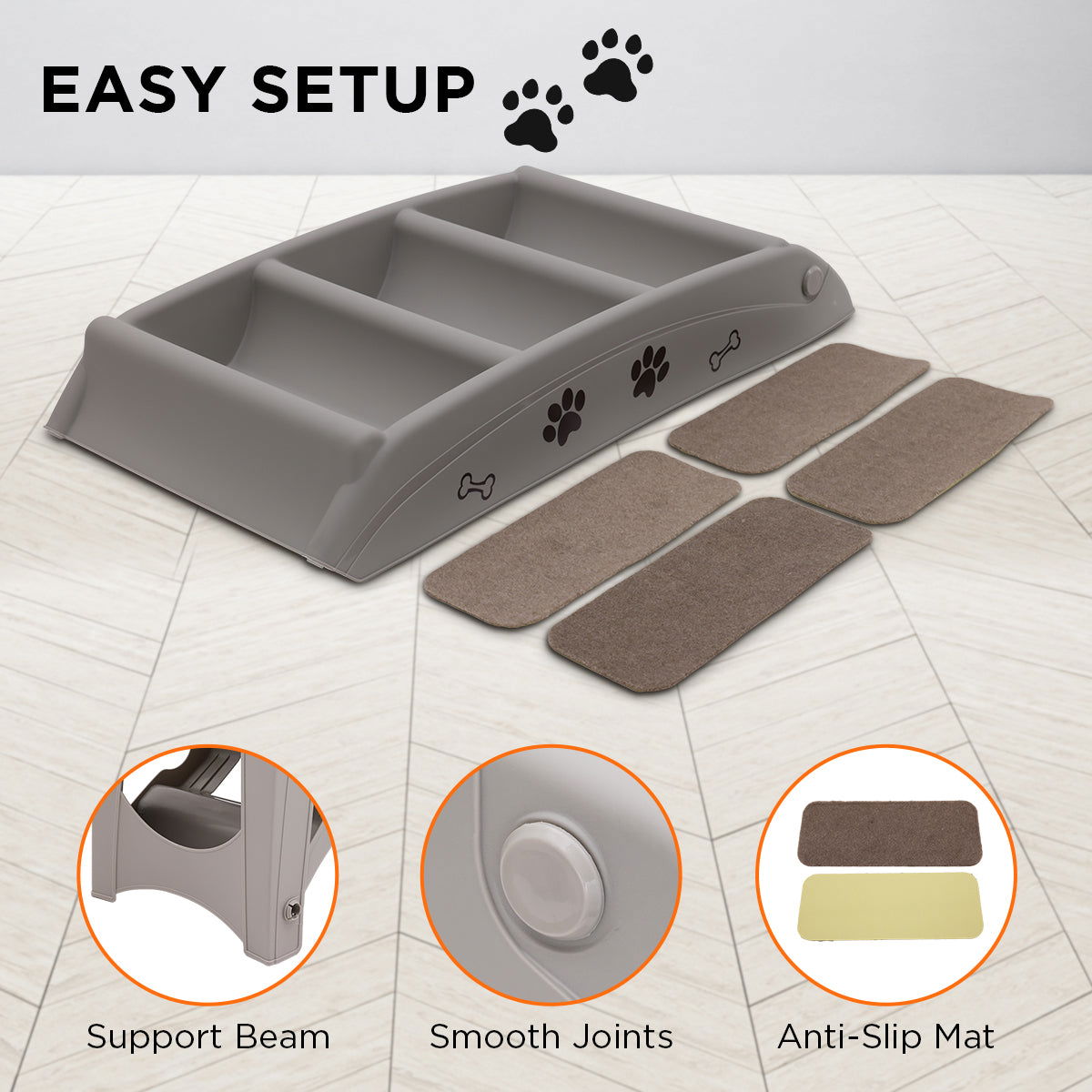 Furtastic Foldable Pet Stairs in Grey - 50cm Dog Ladder Cat Ramp with Non-Slip Mat for Indoor and Outdoor Use - SEKSI