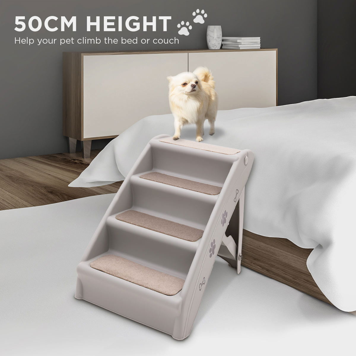 Furtastic Foldable Pet Stairs in Grey - 50cm Dog Ladder Cat Ramp with Non-Slip Mat for Indoor and Outdoor Use - SEKSI