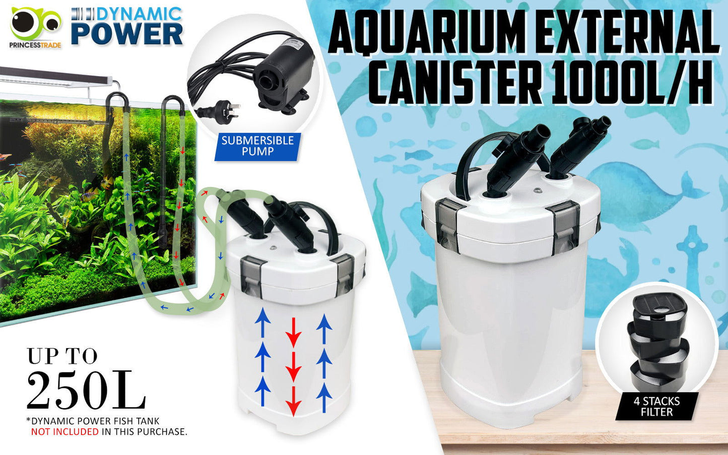 Aquarium External Canister Filter 1000L/H - SEKSI