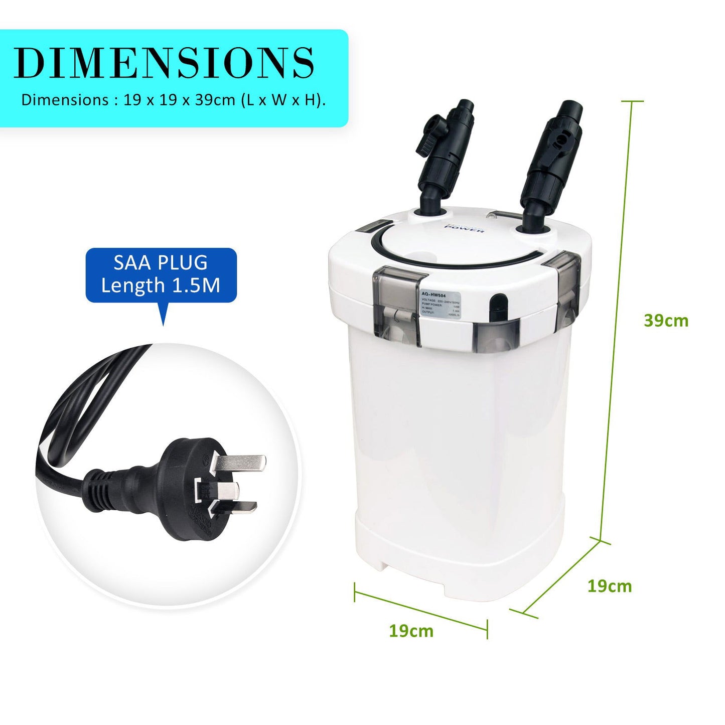 Aquarium External Canister Filter 1000L/H - SEKSI