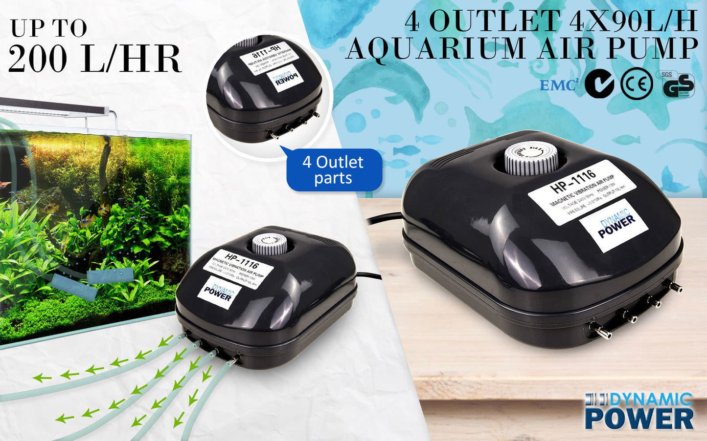 Aquarium Air Pump Oxygen Hydroponic 4 Outlet 360L/H 13W - SEKSI