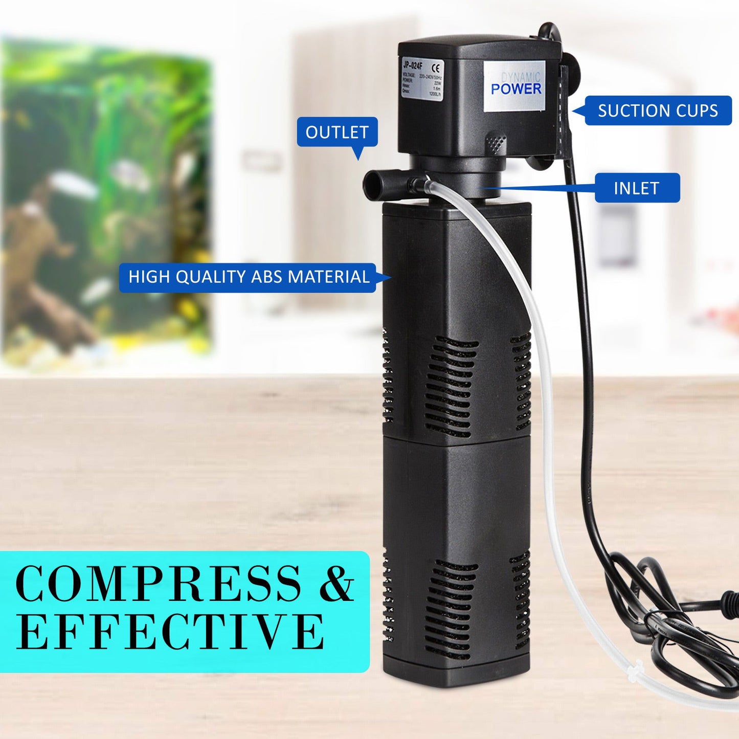 Aquarium Submersible Filter Pond Pump 1200L/H 22W 1.6m - SEKSI