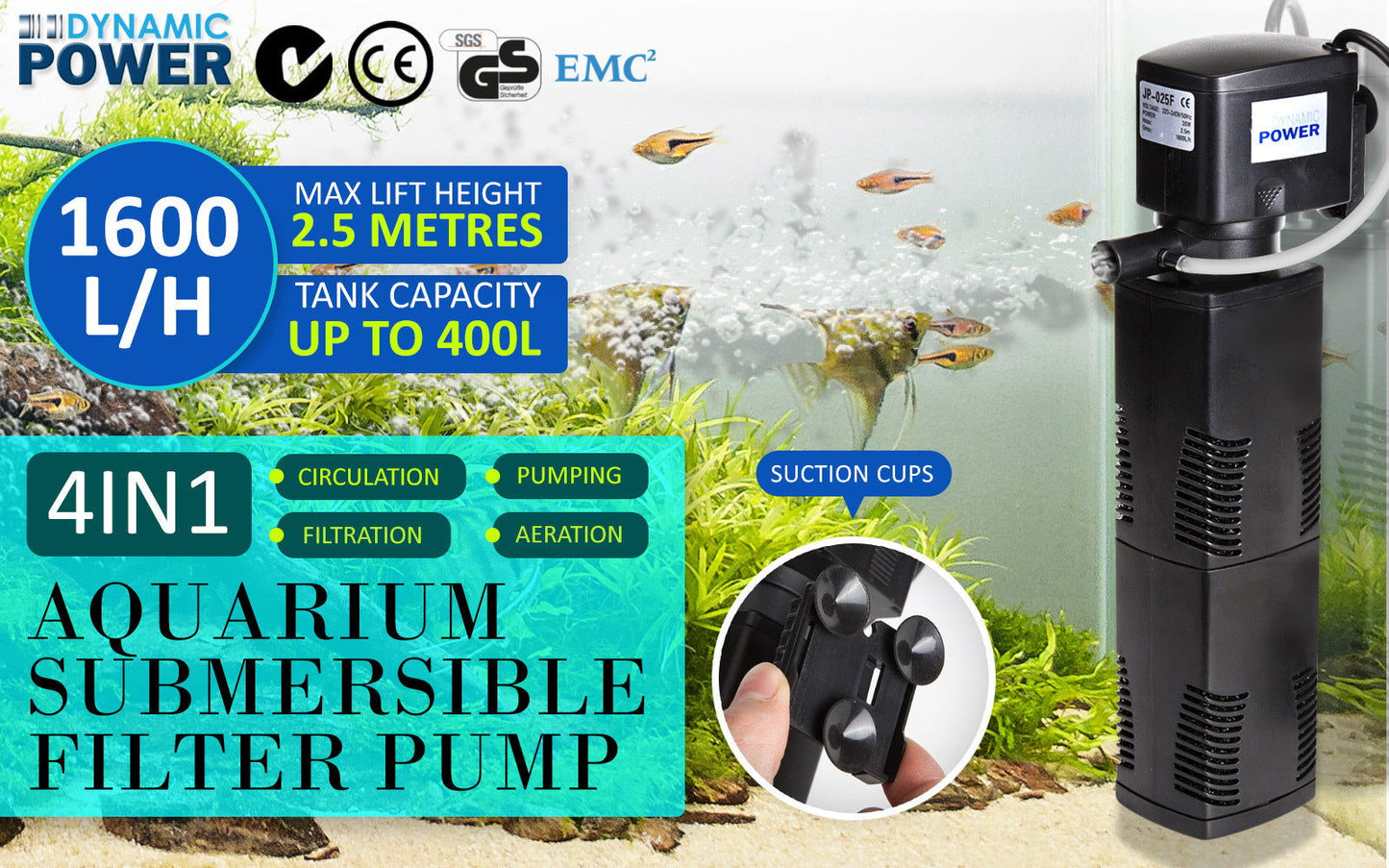 Aquarium Submersible Filter Pond Pump 1600L/H 35W 2.5m - SEKSI