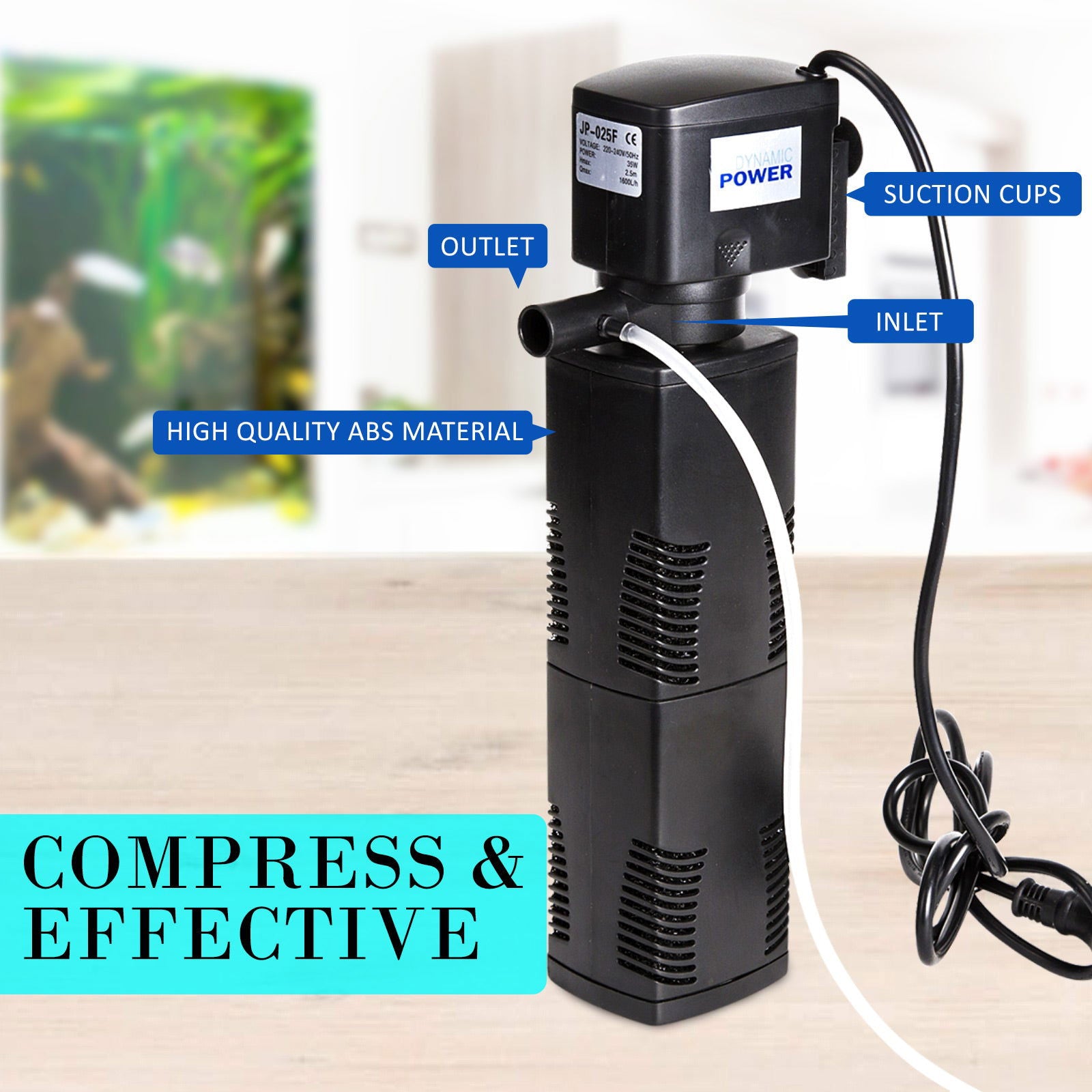 Aquarium Submersible Filter Pond Pump 1600L/H 35W 2.5m - SEKSI