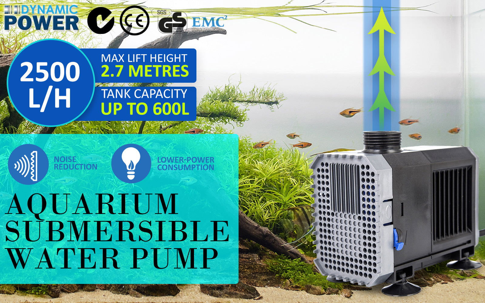 Aquarium Submersible Pond Water Pump 2500L/H 45W 2.7m - SEKSI