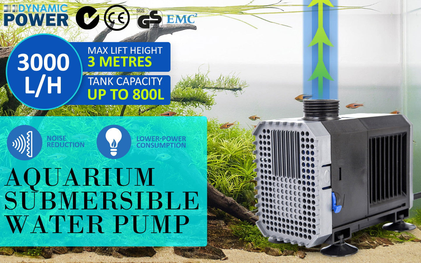 Aquarium Submersible Pond Water Pump 3000L/H 55W 3m - SEKSI