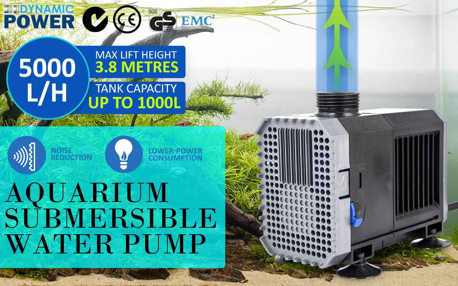 Aquarium Submersible Pond Water Pump 5000L/H 80W 3.8m - SEKSI