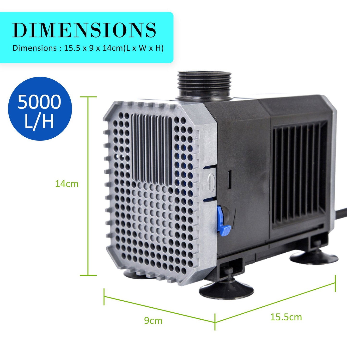 Aquarium Submersible Pond Water Pump 5000L/H 80W 3.8m - SEKSI