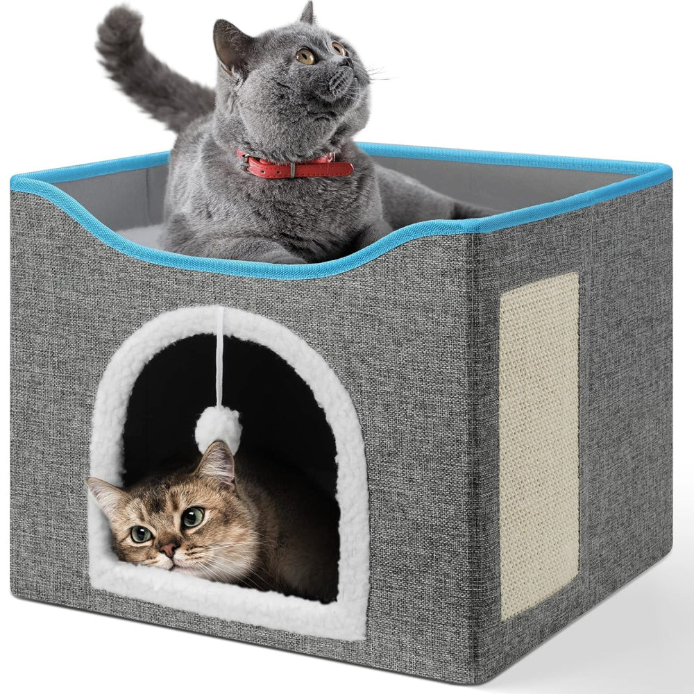PETSWOL Cat House With Scratch Pad - Cozy Cat Hideout And Lounge For Multi-Cat Households - SEKSI