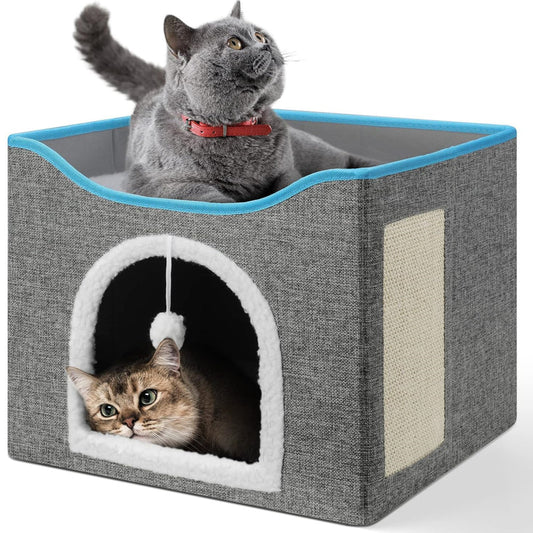 PETSWOL Cat House With Scratch Pad - Cozy Cat Hideout And Lounge For Multi-Cat Households - SEKSI