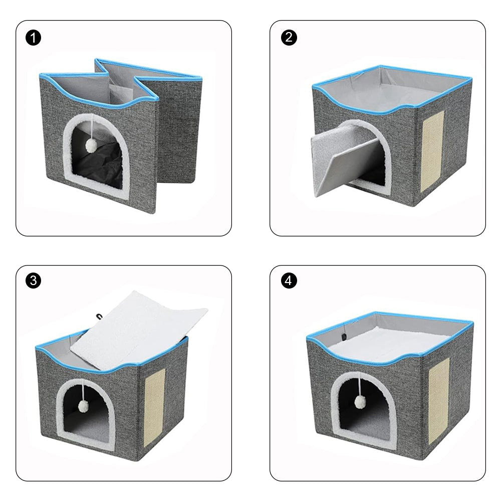 PETSWOL Cat House With Scratch Pad - Cozy Cat Hideout And Lounge For Multi-Cat Households - SEKSI