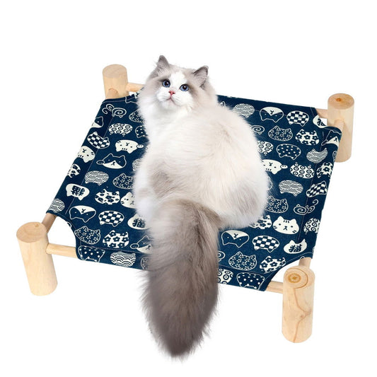 PETSWOL Elevated Cat Hammock Bed - Breathable Linen Fabric, Natural Wooden Frame - SEKSI