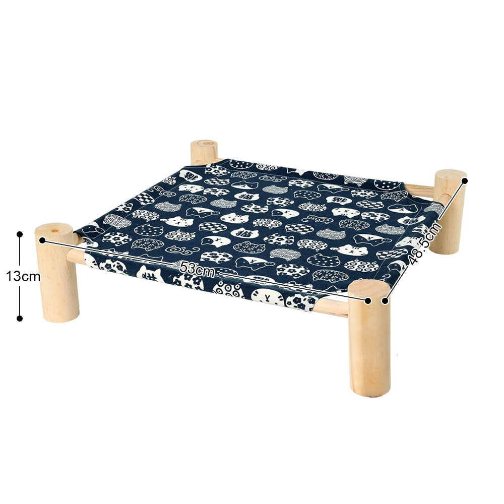PETSWOL Elevated Cat Hammock Bed - Breathable Linen Fabric, Natural Wooden Frame - SEKSI
