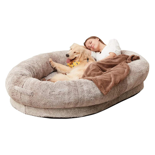 PETSWOL Washable Human Dog Bed - Fits You and Your Pets - 170x100x25cm - Khaki - SEKSI