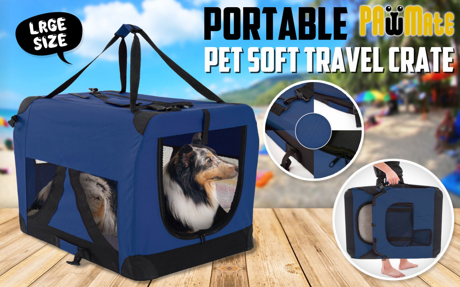 Portable Soft Dog Cage Crate Carrier L BLUE - SEKSI