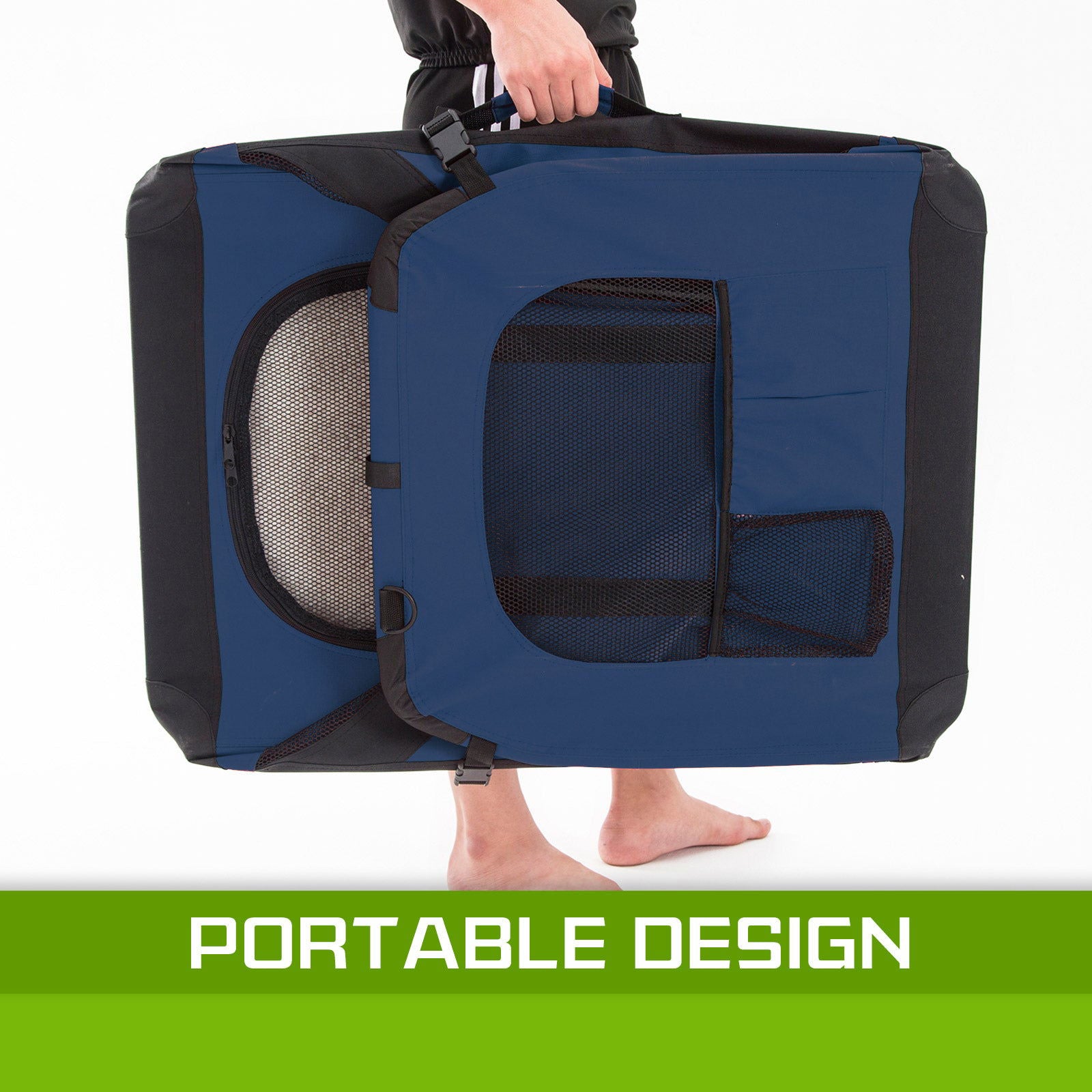 Portable Soft Dog Cage Crate Carrier L BLUE - SEKSI