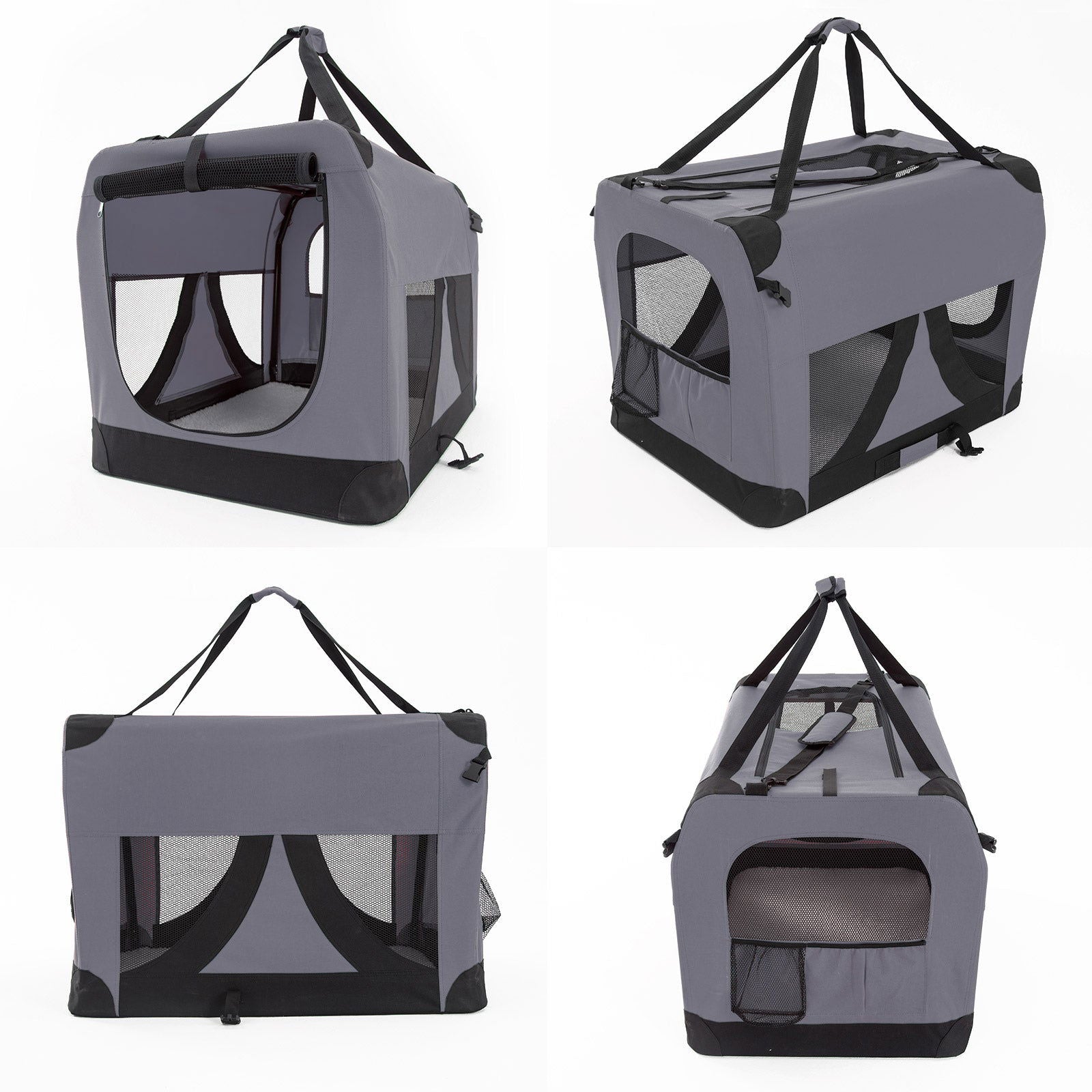 Portable Soft Dog Cage Crate Carrier L GREY - SEKSI