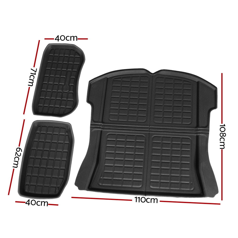 3PCS Car Rear Front Cargo Trunk Toolbox Luggage Rubber Mats for Tesla Model 3 2021-2022