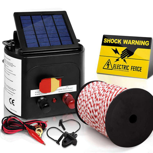 Giantz Fence Energiser 3KM Solar Powered Electric 500M Poly Rope