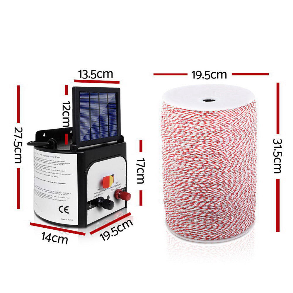 Giantz Fence Energiser 8KM Solar Powered Electric 2KM Poly Wire