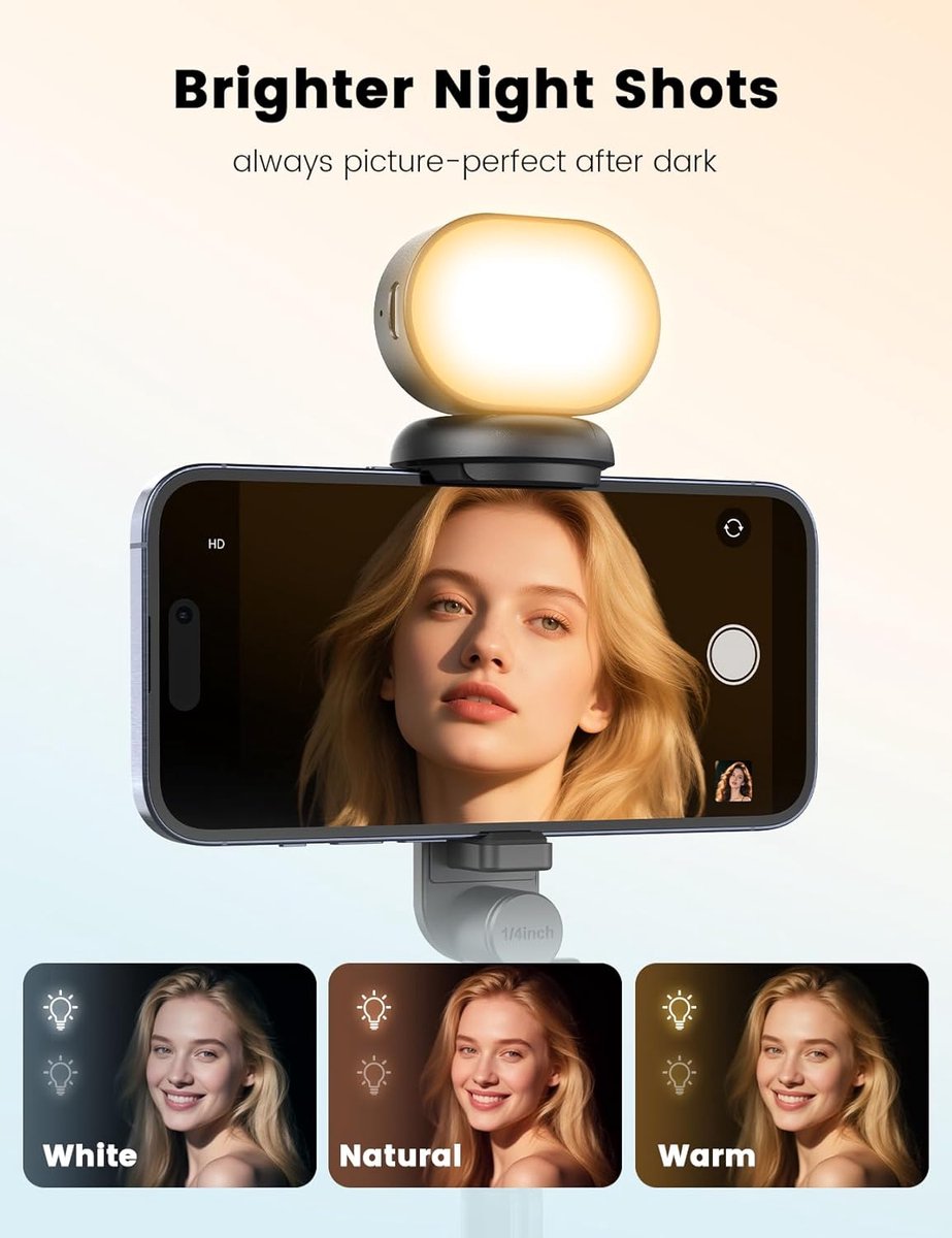 Mobile phone tripod with light, selfie stick tripod compatible with smartphone and GoPro cameras