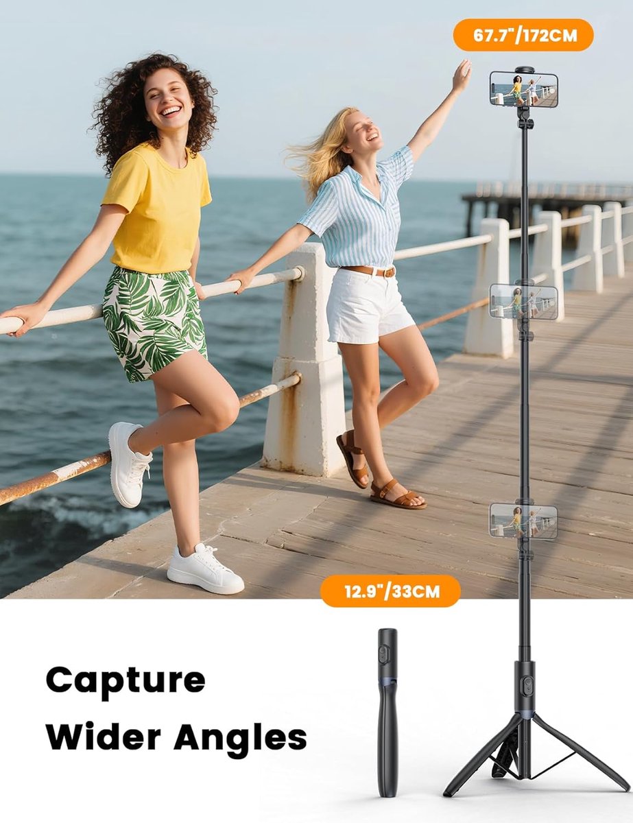 Mobile phone tripod with light, selfie stick tripod compatible with smartphone and GoPro cameras