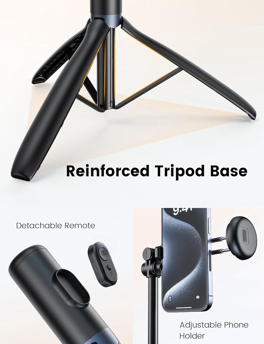 Mobile phone tripod with light, selfie stick tripod compatible with smartphone and GoPro cameras