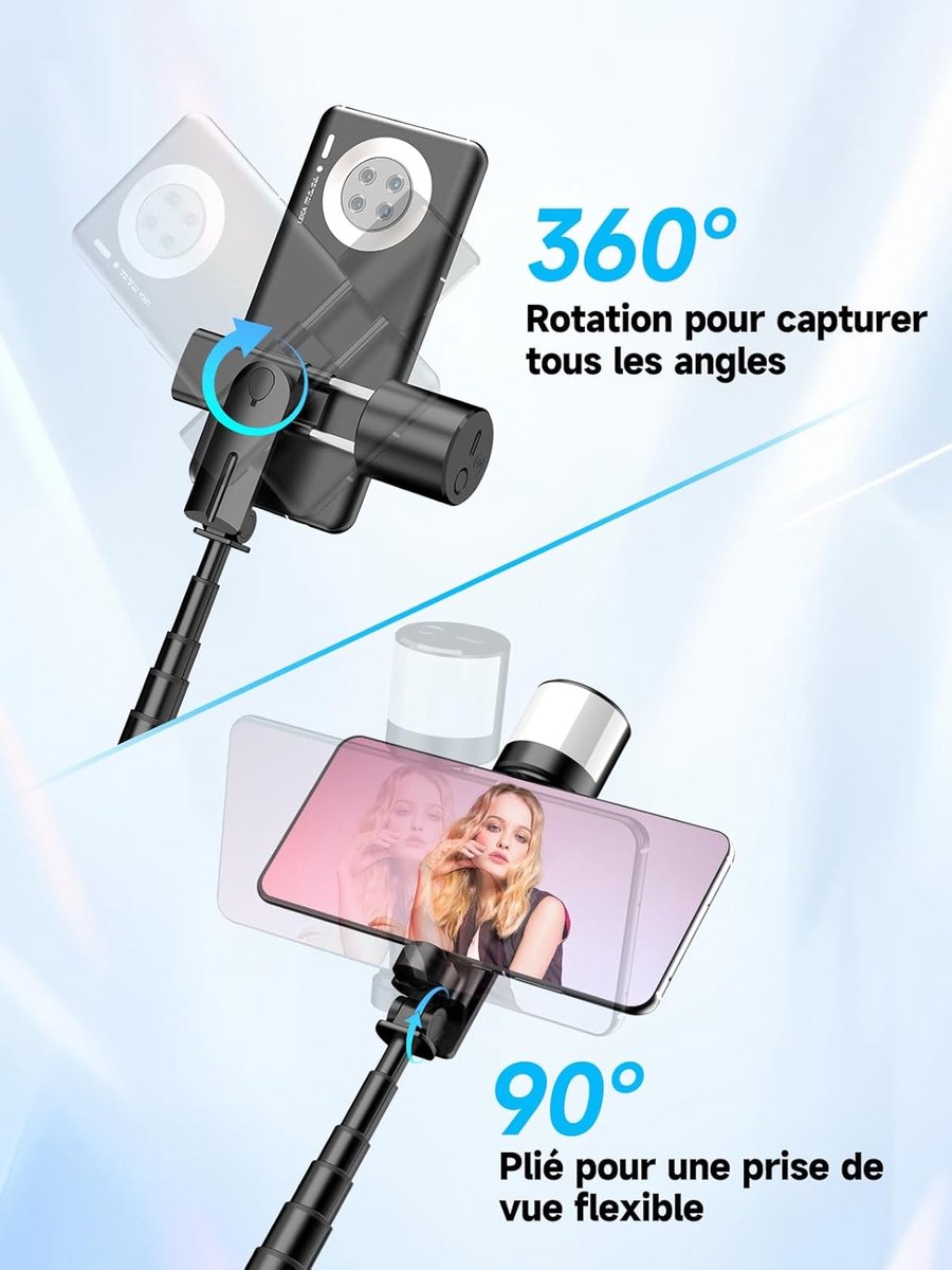 Selfie stick - Phone tripod - Tripod with auxiliary light - Mobile phone holder - With lighting function - Remote control - 75mm aluminum phone holder - Selfie stick for smartphones