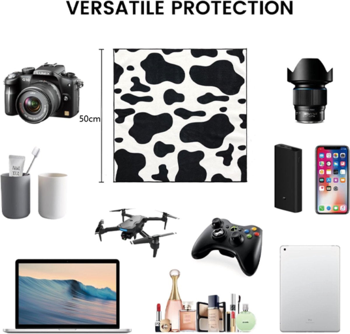 Self-Adhesive Protective Wrap for Camera Lens - Protective Wrap Anti-Scratch Dustproof Lens Wrap Cloth - Anti-Scratch - Universal - Scratch-Resistant Lens Camera Wrap - For Technical Device Storage - 50 x 50 cm - 1 Piece
