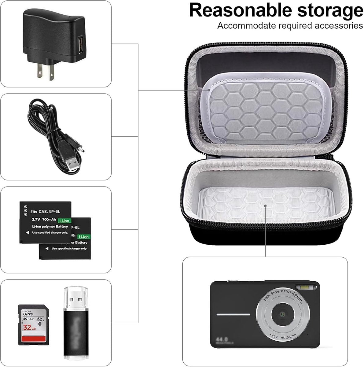 Camera Bags - Camera Bag - Storage Pouch - Storage Box - Carrying and Protective Case for Digital Cameras - Digital Camera Carrying Case - Camera Storage Holder - For Batteries, Cable, Memory Card, Card Reader and Accessories - Black - 12*9*5.5 cm