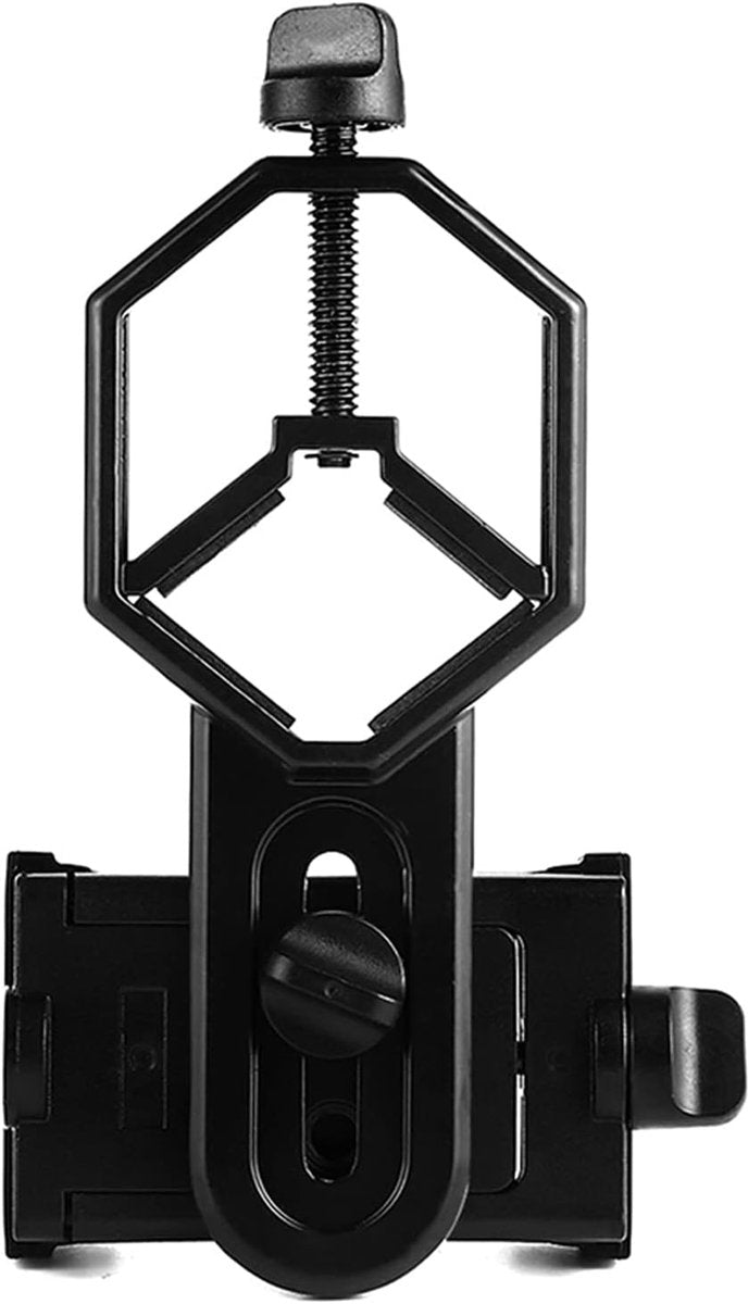 Universal Phone Holder for Telescope - For Eyepiece Diameter Ø 2.5 - 4.8cm - Mobile Phone Adapter Mount - Clip-on Design - For Spotter's Binoculars / Telescope - Adjustable - Black - ABS and Aluminum Alloy